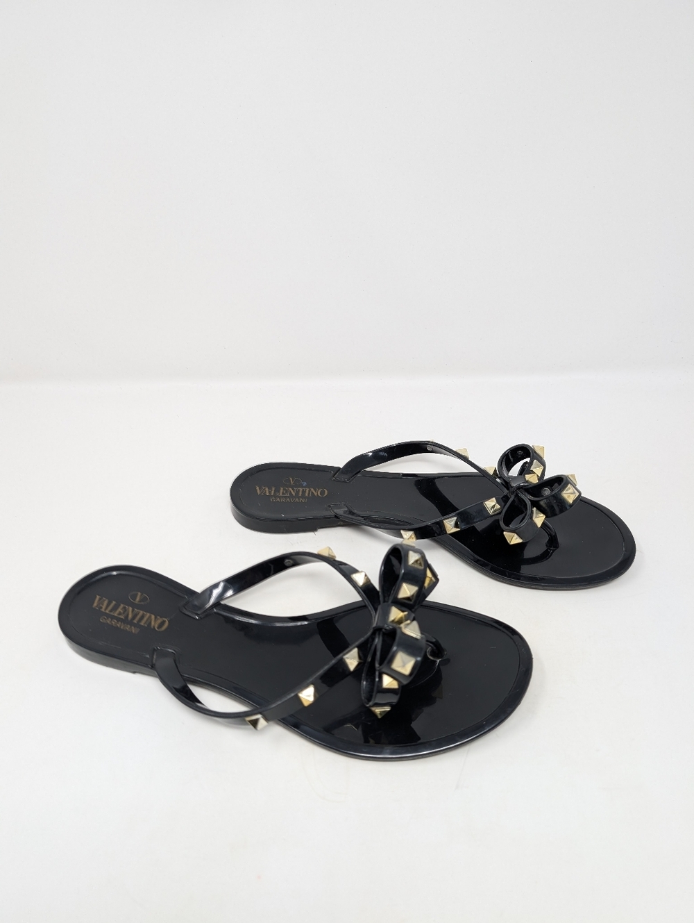 Valentino Bow Thong Rockstud Jelly Sandals Black Size 41 Flip Flops